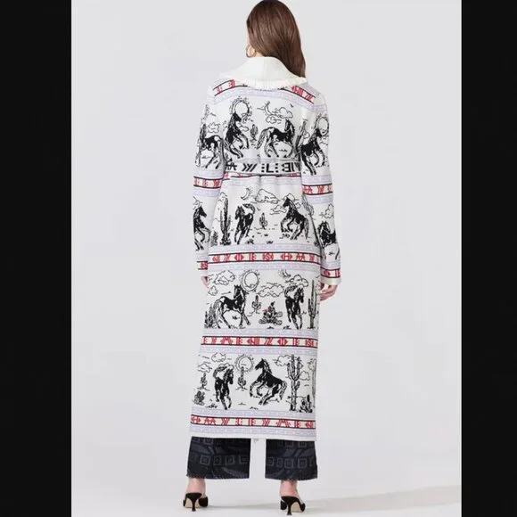 HAYLEY MENZIESbronco merino jacquard long cardigan cream - denim